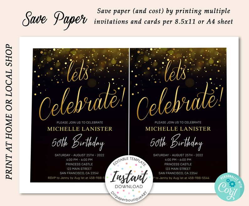 Let's Celebrate Party Invitation Online Editable Template Etsy