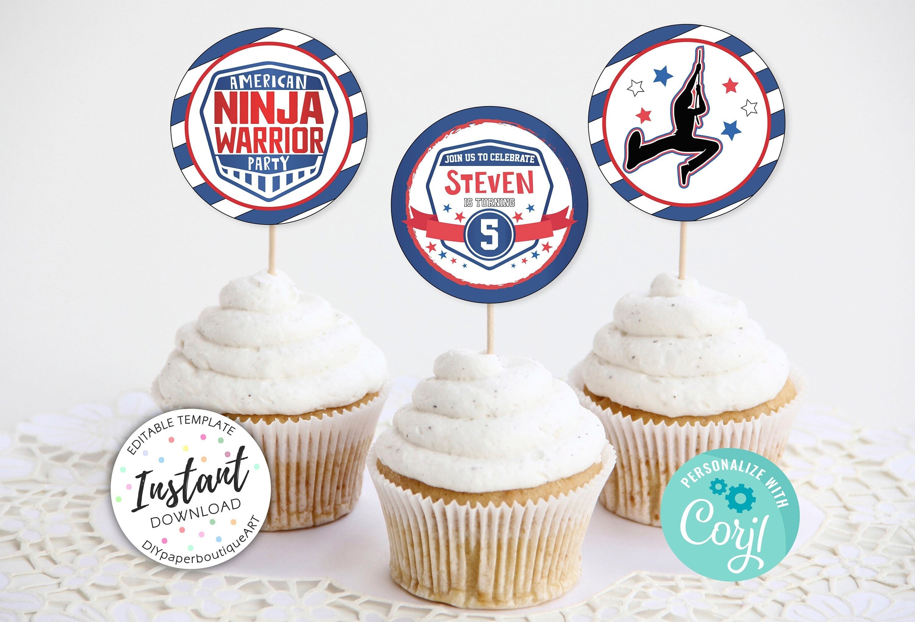 American Ninja Warrior Cupcake Toppers, Birthday Cupcake, Cupcake ...