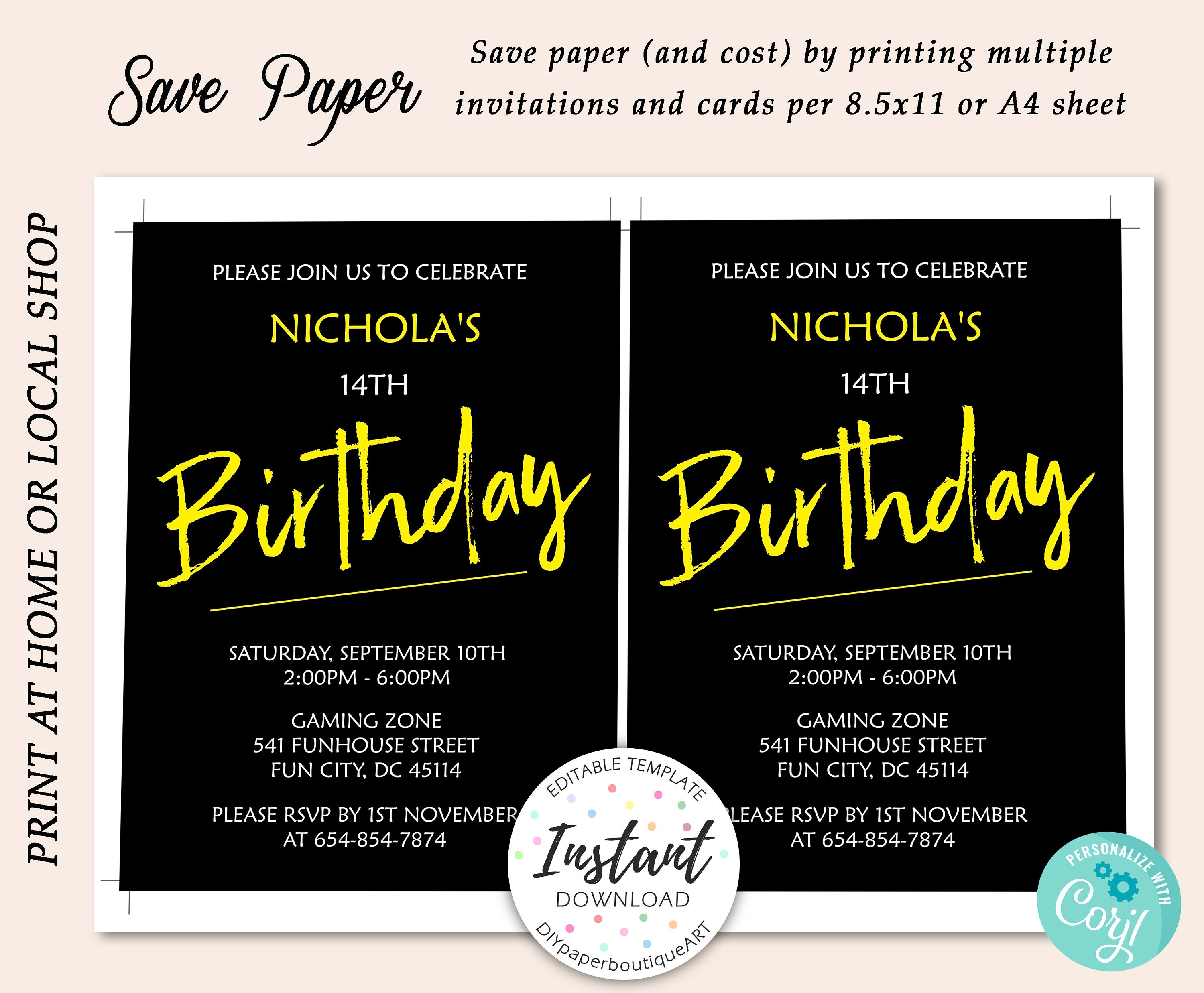 Teen Boy Birthday Party Invitation Template Tween Birthday - Etsy
