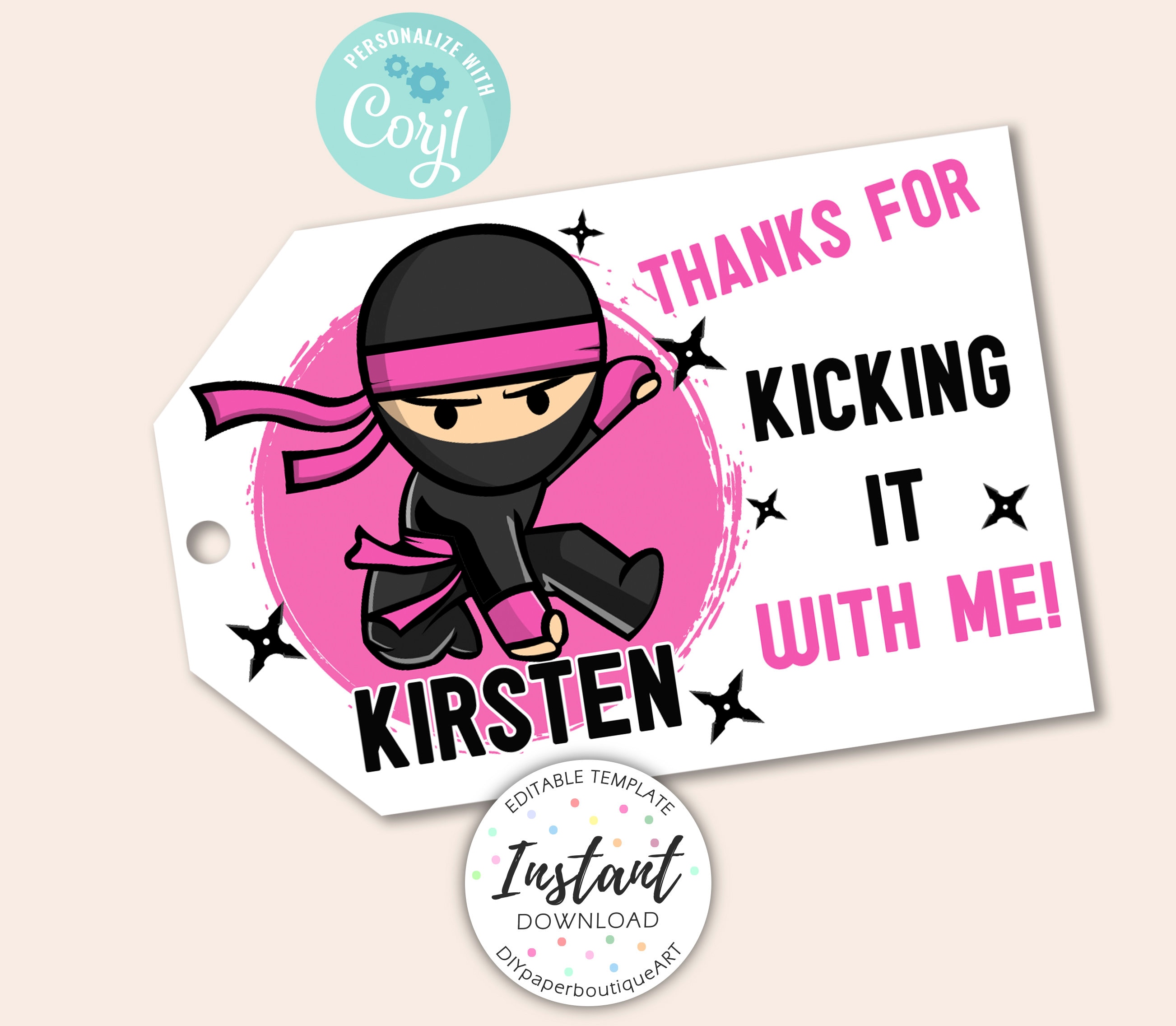 Ninja Favor Tags, Karate Favor Tags, Ninja Warrior Favor Tags, Martial Arts Favor Tags, Party