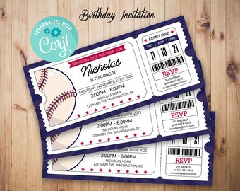 Baseball Ticket Invitation, Rookie of the Year Invitation,Swing on Over, Editable baseball team party, Birthday Invitation, CORJL, Editable