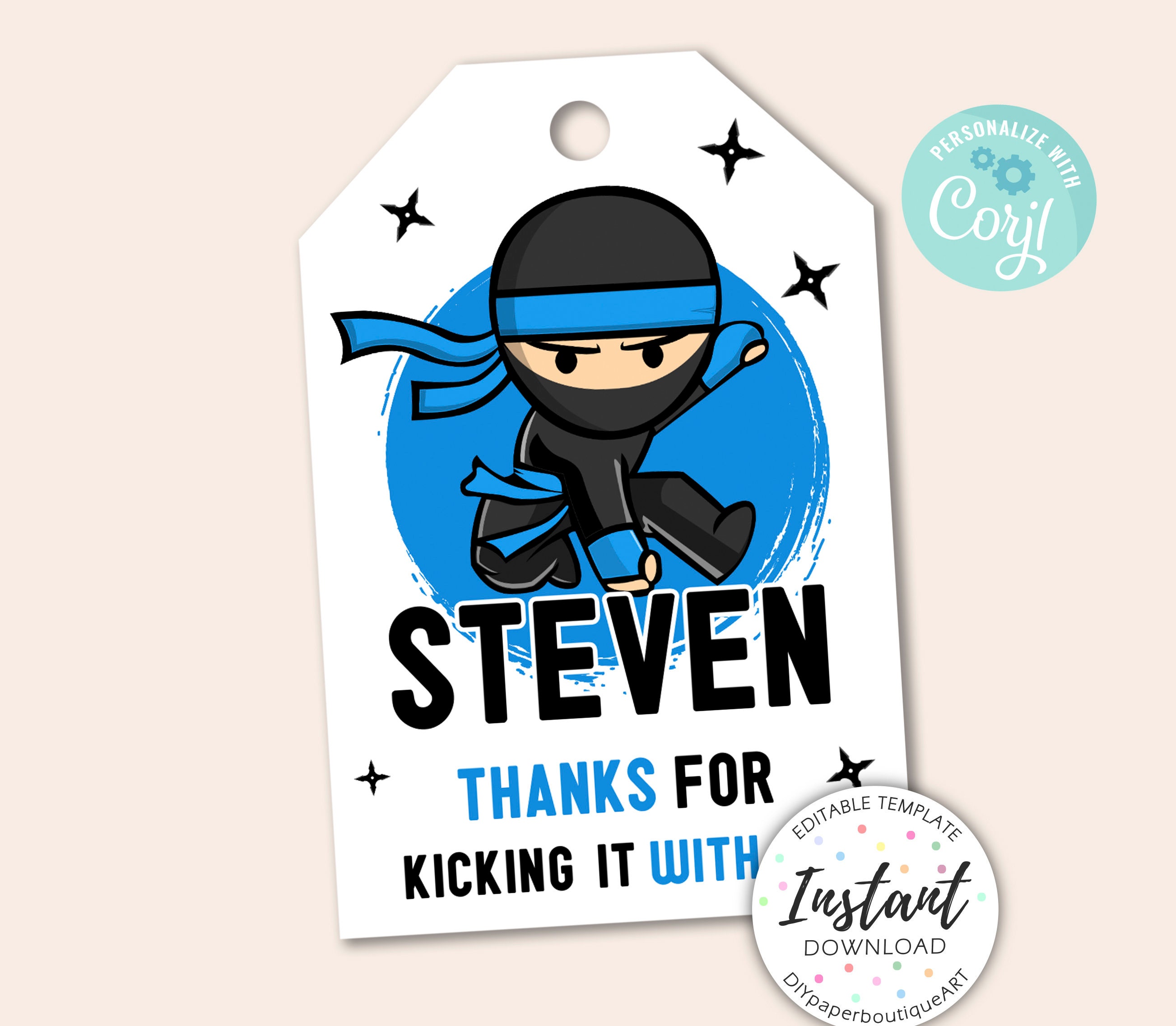 Ninja Favor Tags, Karate Favor Tags, Ninja Warrior Favor Tags, Martial Arts Favor Tags, Party