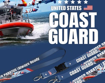 May include: Two blue and white lanyards with a red, white, and blue American flag design. One lanyard has the text "United States Coast Guard" and the other has the text "Semper Paratus | Always Ready".