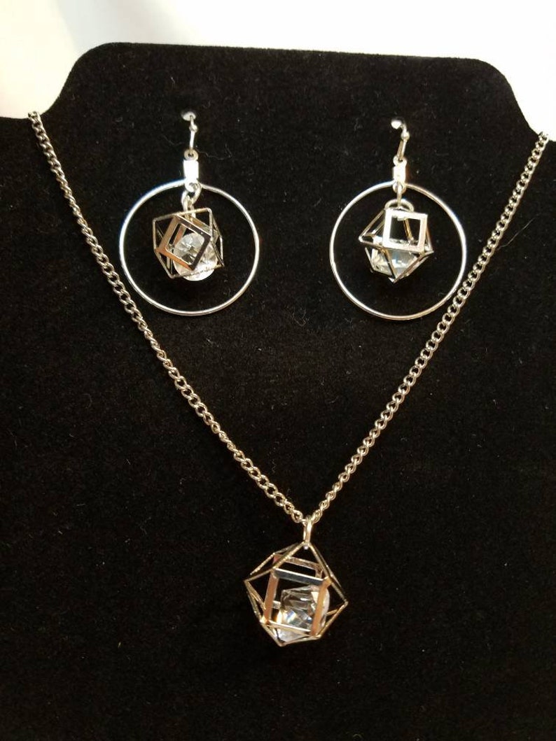 Caged crystal necklace and earring set