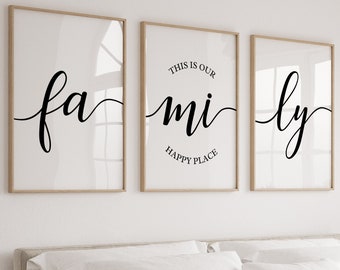 Conjunto de impresiones familiares de tres, decoración del hogar, impresiones de la sala de estar, arte moderno de la pared, impresiones familiares, decoración de la sala de estar, impresiones del pasillo, arte del hogar