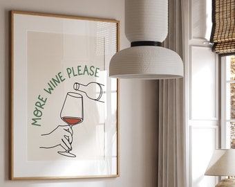 More Wine Please Print Cin cin Prints Wall Art Prints for Kitchen Gallery Wall Bright Colourful Kitchen Prints Retro Kitchen