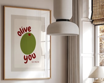 Olive You So Much Print Chef Prints Wall Art Prints for Kitchen Gallery Wall Bright Colourful Kitchen Prints Retro Trendy Kitchen