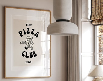 The Pizza Club Print, Retro Kitchen Prints Wall Art Prints for Kitchen Gallery Wall Bright Colourful Kitchen Prints