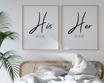 Her Side His Side Prints, Bedroom Posters, Couple Prints, Bedroom Decor, Room Wall Prints, Home Posters, Wall Art, Prints