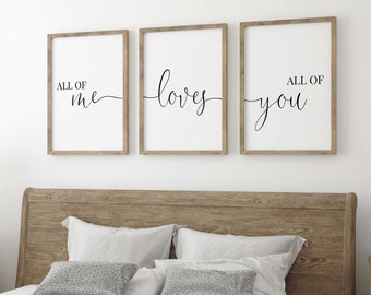 All Of Me Loves All Of You Prints, Set of 3, Bedroom Prints, Bedroom Decor, Home Inspo, Room Decor, Grey Prints, Home Art, Wall Poster