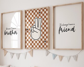 Brother Bedroom Prints, Boys Retro Bedroom Decor, Boys Monochrome Prints, Shared Bedroom Brother Art, Brother Decor, Boys Bedroom Decor