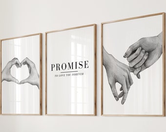 Bedroom Prints Set of 3, Couple Prints, Above Bed Prints, Couple Home Art, Housewarming Gift, Bedroom Decor, Neutral Prints, Minimalistic