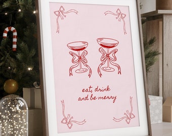Modern Trendy Coquette Christmas Print, Festivity Print, Traditional Xmas Posters, Prints for Xmas, Pretty Christmas Prints