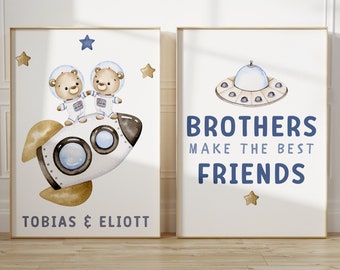 Boys Personalised Bedroom Prints, Set of 2 Boys Bedroom Prints, Boho Space Prints, Nursery Prints, Boys Room Decor, Nursery Wall Prints