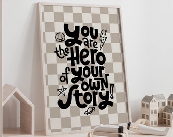 The Hero Poster, Boys Bedroom Prints, Boys Retro Boho Bedroom Decor, Boys Monochrome Prints, Boys Room Decor, Boys Prints, Kids Art