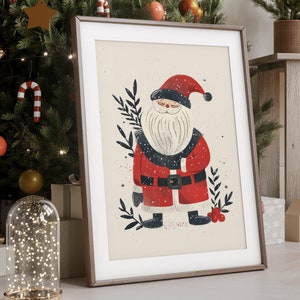 Trendy Santa Claus Traditional Christmas Print, Festive Decor, Christmas Prints, Xmas Print, Winter Poster, Christmas Decor, Festive Art