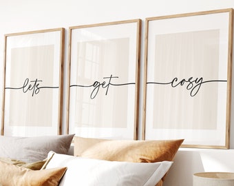 Bedroom Prints, Set Of 3 Prints, Neutral Wall Prints, Bedroom Prints, Above Bed Prints, Beige Home Decor, Lets Stay In Bed Print, Wall Print