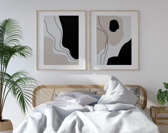 Neutral Abstract Minimalistic Print Set of 2, Boho Wall Abstract Prints, Neutral Home Decor, Wall Posters, Abstract Wall Prints, Room Prints