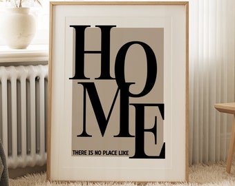 Cita "No hay lugar como el hogar" en negro y beige, impresiones vintage, impresión monocromática texturizada, póster tipográfico, impresiones retro