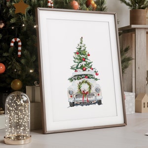 Christmas Truck Print, Christmas Truck With Tree Print, Christmas Wall Print, Christmas Decor, Christmas Wall Poster, Christmas Art, Festive