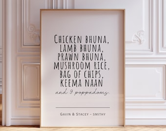 Gavin y Stacey citan divertido humor de herrería cita impresiones divertidas broma regalo broma impresión decoración del hogar cocina impresión impresión de comida india
