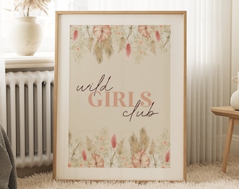 wild girls club print, girls room prints, pretty prints, girls bedroom prints, pastel prints, girls floral prints, girls flower prints