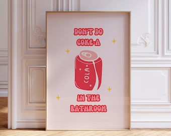 Vintage retro art print vintage bathroom decor trendy art prints retro wall art pink and red art bathroom poster retro bathroom coke print