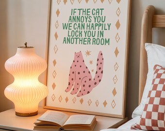 Cat Art Print, Retro Quote Wall Art, Funny Quote print, Retro Poster, Swearing Print Modern Home Art Trendy Poster Cat Art Cat Wall Art