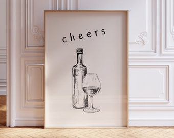 Trendy Cheers Wine Poster, Cheers Print, Wine Print, Wine Glasses, Cin Cin, Kitchen Print, Kitchen Decor, Bar Poster, Wine Cheers Print