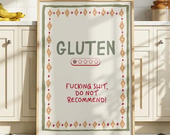 Kitchen Colourful Print, Retro Kitchen Prints Wall Art Prints for Kitchen Gallery Wall Bright Colourful Kitchen Prints Pink Green Gluten