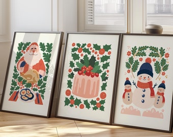 Set of 3 Christmas Prints, Merry Christmas Set of 3 Prints, Modern Sage Green Christmas Wall Art, Festive Print, Christmas Wall Poster