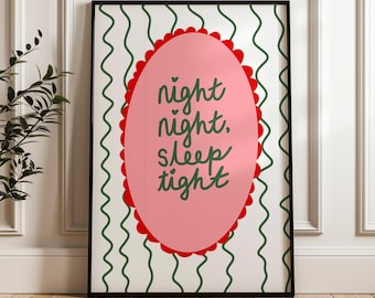 Bedroom Decor Print, Retro Quote Wall Art, Funny Quote print, Retro Poster, Night Night Print Modern Home Art Trendy Poster Stripe Decor Bed