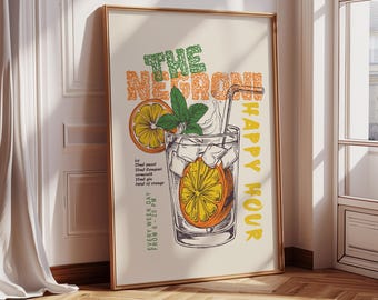 The Negroni Print Poster, Cocktail Prints, Cocktail Wall Art, Margarita Print, Margarita Poster, Kitchen Art, Kitchen Print, Trendy Retro