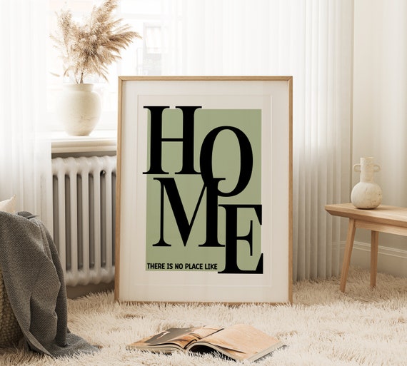 There is No Place Like Home Black and Beige Quote, Vintage Prints