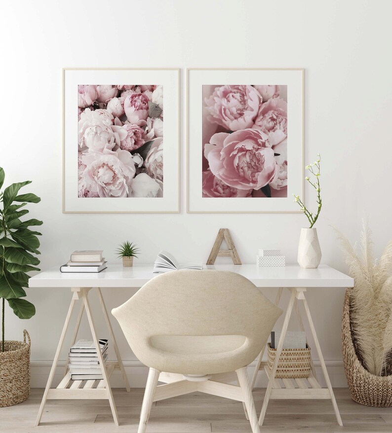 Set of 2 Pink Flower Prints Pink Prints Flower Wall Decor Etsy