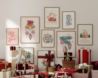 Christmas Gallery Wall Prints, Merry Christmas Prints, Modern Christmas Wall Art, Festive Print, Traditional Christmas Poster, Retro Xmas
