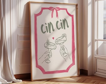 Cin Cin Poster, Cheers Print, Wine Print, Wine Glasses, Cin Cin, Kitchen Print, Kitchen Decor, Bar Poster, Wine Cheers Print Cute Decor