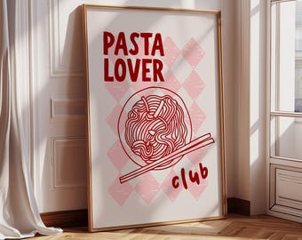 Impresión del Club de los Amantes de la Pasta, impresiones de chef, impresiones de arte mural para la pared de la galería de la cocina, impresiones de cocina brillantes y coloridas