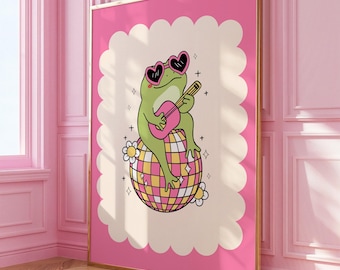 Disco Frog Print, Retro Cherry Disco Ball Print, Funky Wall Prints, Funky Retro Prints, Quirky Wall Art, Wall Print, Cherry Disco Ball