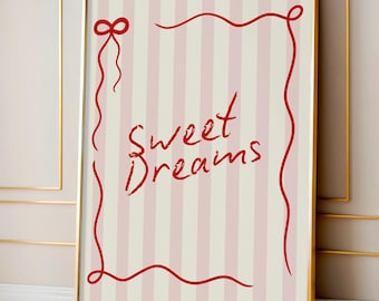 Sweet Dreams Poster, Trendy Wall Poster, Trendy Home Decor, Coquette Home Art, Pink Prints, Girls Room Art, Pretty Prints, Bow Art Decor