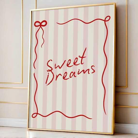 Sweet Dreams Poster, Trendy Wall Poster, Trendy Home Decor, Coquette Home Art, Pink Prints, Girls Room Art, Pretty Prints, Bow Art Decor