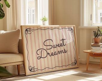 Sweet Dreams Poster, Trendy Wall Poster, Trendy Home Decor, Coquette Home Art, Pink Prints, Girls Room Art, Pretty Prints, Bow Art Decor