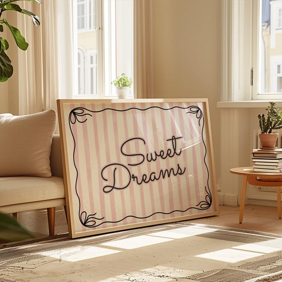 Sweet Dreams Poster, Trendy Wall Poster, Trendy Home Decor, Coquette Home Art, Pink Prints, Girls Room Art, Pretty Prints, Bow Art Decor