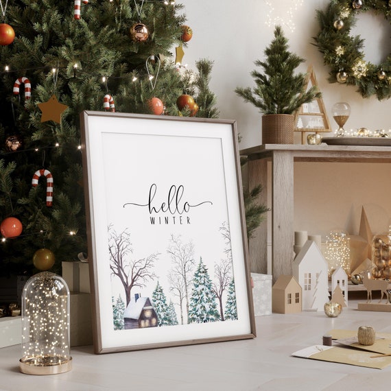 Hello Winter Print, Festive Decor, Christmas Prints, Xmas Print, Winter Wall Poster, Christmas Decor, Christmas Poster, Xmas Art