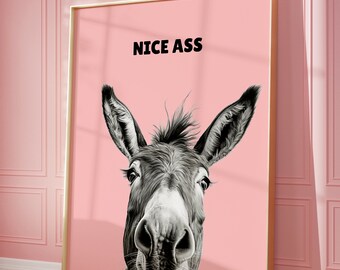 Nice Ass Bathroom Print, Bathroom Accessories, Funny Bathroom Print, Toilet Humour Print, Bathroom Decor, Donkey in Bathroom, Pink Bathroom