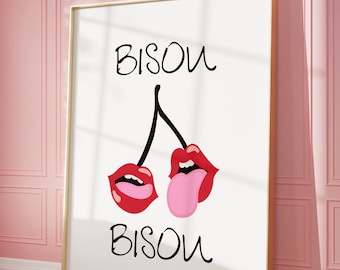 Kiss Kiss Prints, Retro Decor, Red And Pink Prints, Pastel Prints, Western Decor, Pink Trendy Prints, Red Decor, Trendy Home Decor
