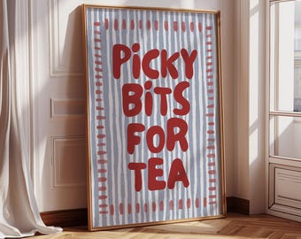 Picky Bits For T Print, impresiones retro de cocina, impresiones de arte de pared para galería de cocina, impresiones de cocina brillantes y coloridas, decoración linda en rosa y verde