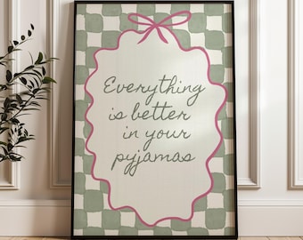 Estampado de pijama, estampado de chicas preppy, arte de cama, estampado de chicas de arte mural, póster de dormitorio, decoración de dormitorio, impresión artística de dormitorio coqueta, linda decoración rosa