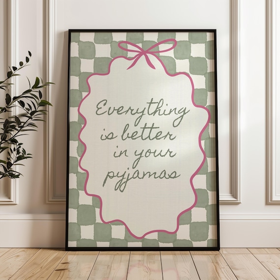 Pyjama print, preppy girls print, bed art, wall art girls print, bedroom poster, bedroom decor, coquette bedroom art print cute pink decor
