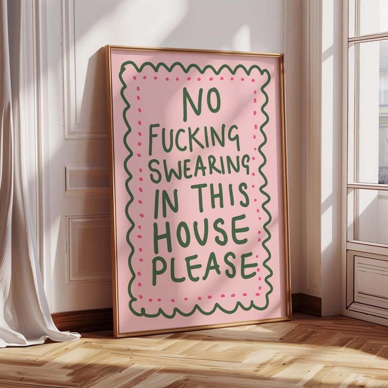 No Swearing in This House Please Print, Retro Quote Wall Art, Funny ...